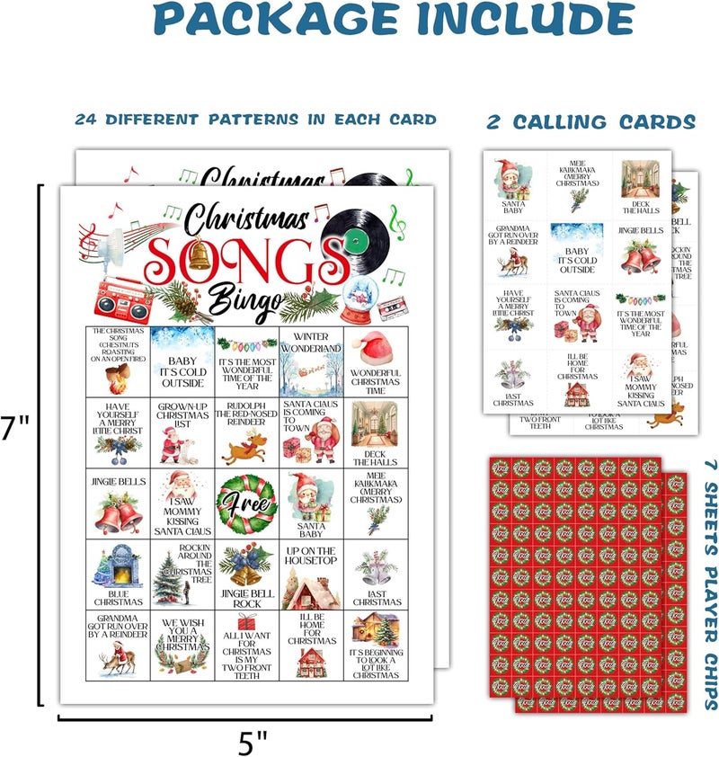 OZTEMETY Christmas Song Bingo, Christmas Bingo, Holiday Bingo Game for Adults Families Large Group, Christmas Party Favors, Christmas Musical Party Games, 24 Players Bingo Cards, D05 - Image 2